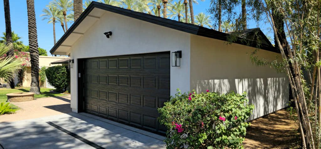 2 Car Garage Addition in Paradise Valley, AZ with white stucco and black trim